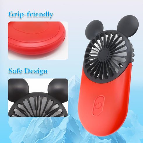Cute Mouse Personal Mini Fan, Rechargeable Handheld USB Fan, 3 Adjustable Wind Speeds and Wearable Design, Portable Pocket Size for Indoor Or Outd...