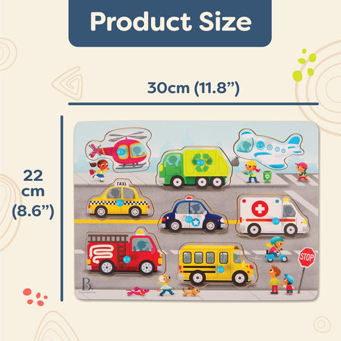 B. toys- Peek & Explore - Vehicles- Wooden Peg Puzzle – Vehicle Puzzle for Toddlers, Kids – 8 Puzzle Pieces – Fire Truck, Airplane, Taxi & More – ...