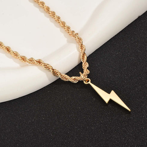 Lightning Bolt Necklace Gold Thunder Pendant Necklace Vintage Lightning Charms Rope Chain Necklace Long Sweater Chain Necklace Jewelry for Women M...