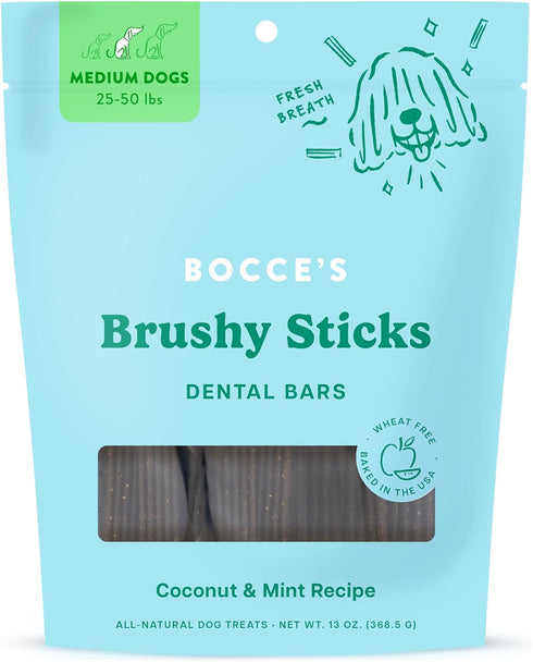 Bocce's Bakery Dailies Brushy Sticks to Support Oral Health & Fresh Breath, Wheat-Free Dental Bars for Dogs, Made with Real Ingredients, Baked in ...