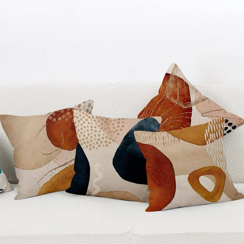 Abstract Boho Pillow Covers 18x18 Inch, Terracotta Beige Throw Pillow Covers Mid Century Linen Pillow Cases for Sofa Couch Car, Set of 4 (No Inser...
