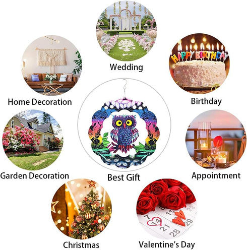 Owl Wind Spinner,Yard Art Garden Decor Owl Wind Spinners Outdoor Metal 3D Kinetic Sculptures Stainless Steel Wind Spinners Outdoor Indoor Clearanc...
