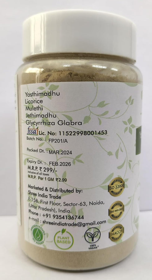 Yashtimadhu Powder 100 Gm | Natural Mulethi Powder/Licorice Powder Glycyrrhiza glabra | Supports Immunity | Mulethi | Vegan | Non GMO | Gluten Fre...