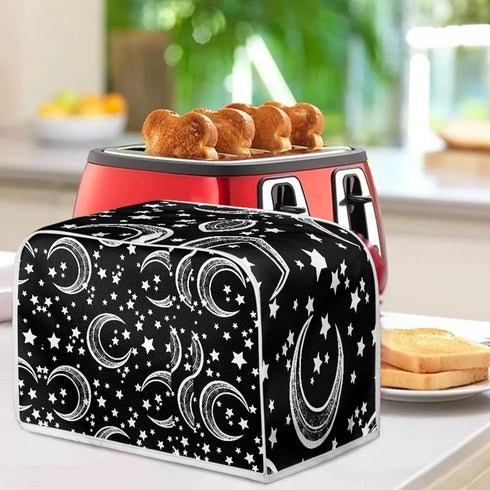 Moon Star Toaster Cover 4 Slice Black for Kitchen Moon and Star Print Toaster Dust Cover, Washable & Waterproof for Kitchen Universal Size Microwa...