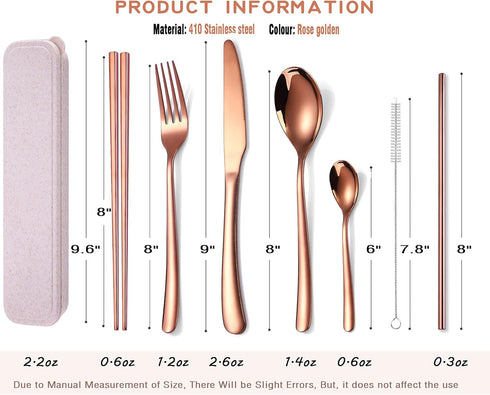 AARAINBOW 7 Pieces Stainless Steel Flatware Set Portable Reusable Cutlery Set Travel Utensils Set Including Chopsticks Knife Fork Spoon Straws Cle...