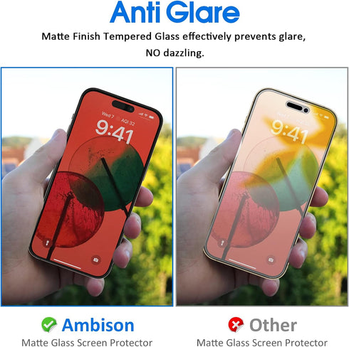 Ambison [2 Pack Matte Glass Screen Protector Designed for iPhone 14 Pro, Dynamic Island Compatible/Install Frame/Bubble Free/Anti-Glare, 9H Temper...