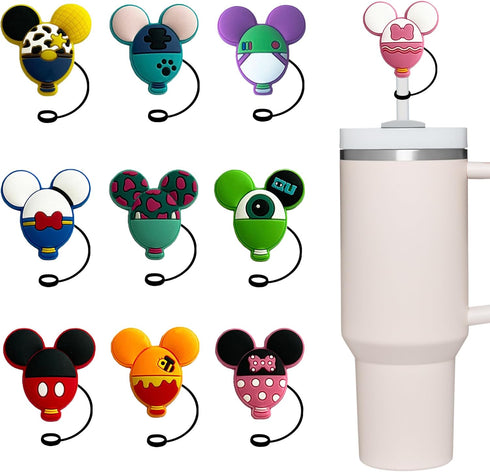 10PCS Mouse Head Silicone Straw Cover Cap Reusable Drinking Straw Topper Compatible with Stanley for 10 mm Drinking Straw Topper...