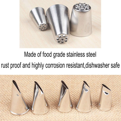 5 Pieces Large Piping Tips Set and 3Pcs Russian Grass Cream Tips DIY Decor Baking Tool, Stainless Steel Piping Nozzles Kit for Pastry Cupcakes Cak...