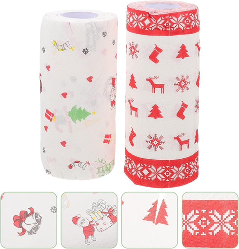 BESTonZON Christmas Kitchen Paper Christmas Paper Hand Towels Kitchen Paper Rolls Oil Cleaning Paper Towels: 2 Rolls...