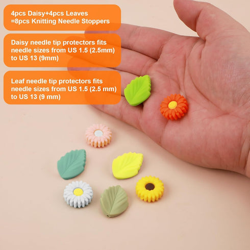 NQEUEPN 8pcs Silicone Knitting Needle Stoppers, Colorful Daisy Leaves Knitting Needles Point Protectors Knitting Needle Caps for Knitting Projects...