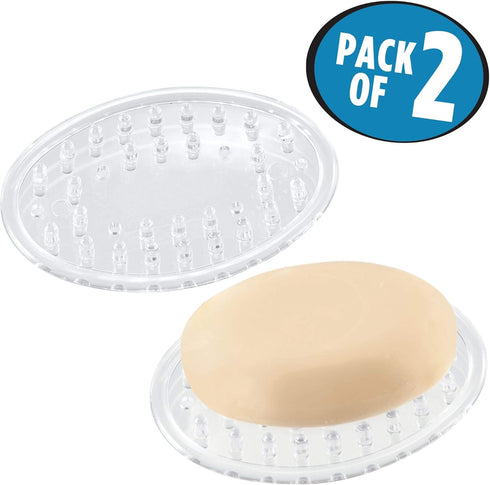 iDesign Plastic Soap Saver, Holder Tray for Bathroom Counter, Shower, Kitchen, 0.5" x 2.25" x 3.25", Set of 2, Clear...