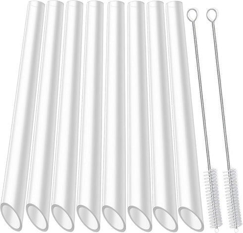 ALINK Reusable Clear Boba Straws, 13 mm x 10.5 in, Jumbo Hard Plastic Smoothie Straws for Bubble Tea, Popping Pearls, Pack of 8 with 2 Cleaning Br...