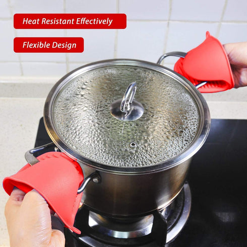 2 Pairs Mini Oven Gloves Silicone Heat Resistant Cooking Pinch Mitts Potholder for Kitchen Cooking & Baking (Red and Blue)...