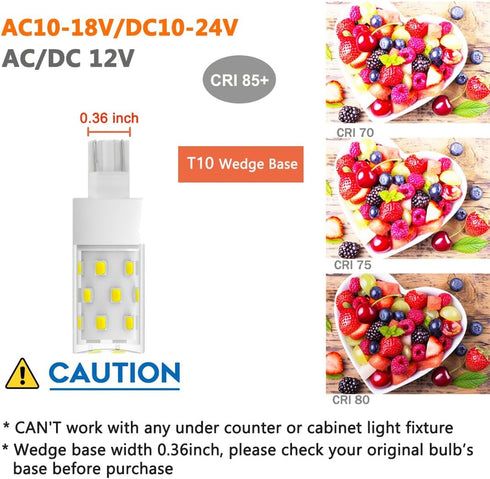 50watt T10 Wedge Base 921 LED Light Bulb 5W 500lm 6000K Daylight White 12VAC/DC for Outdoor Landscape Path, RV Camper Trailer Motorhome Marine Boa...