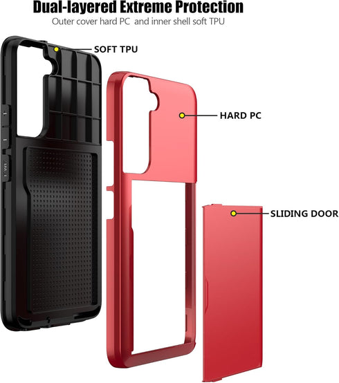Nvollnoe for Samsung S22 Case with Card Holder 5G 6.1 inch Slim Dual Layer Heavy Duty Protective Galaxy S22 Case Hidden Card Slot Wallet Case for ...