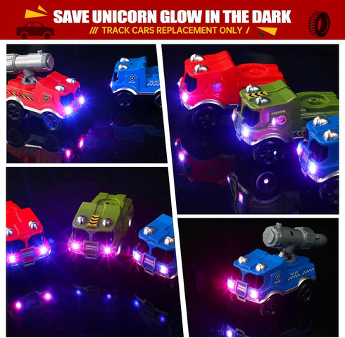 Tracks Cars Replacement only,Track Cars for Tracks Glow in The Dark, Car Tracks Accessories with 3 Flashing LED Lights, Compatible with Most Car T...