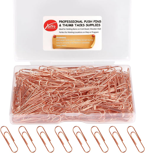 Rose Gold Paper Clips 200 pcs Smooth Finish Steel Wire Paperclips 33mm Medium Size for Document Organizing and Classifying Office Supplies (33mm R...