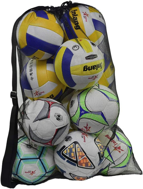 Heavy Duty Mesh Ball Bag, Drawstring Sport Equipment Storage Bag for Basketball, Soccer, Sports Beach and Swimming Gears with Adjustable Shoulder ...