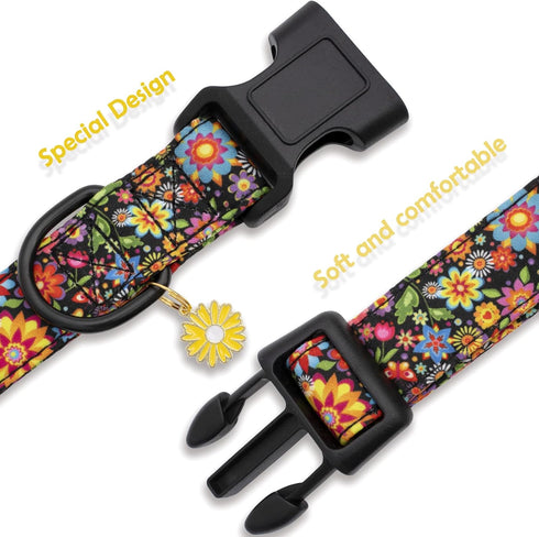 Faygarsle Floral Dog Collar for Girls and Female Dogs Soft and Fancy Pet Collar with Flower Design Ideal Black Dog Collar for Small Medium Large D...
