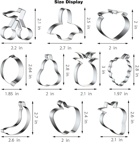 10PCS Fruit Cookie Cutters Set, Stainless Steel Fruits Shape Cookie Cutters Molds Pineapple, Strawberry, Pear, Lemon, Apple, Grape, Peach, Banana,...