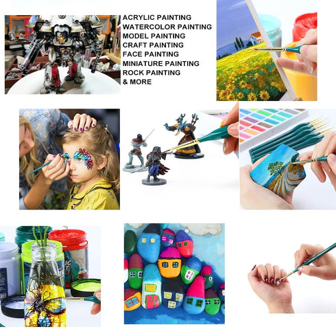 Transon 10pcs Fine Detail Miniature Art Painting Brush Set for Acrylic Watercolor Craft Rock Face Painting Green...