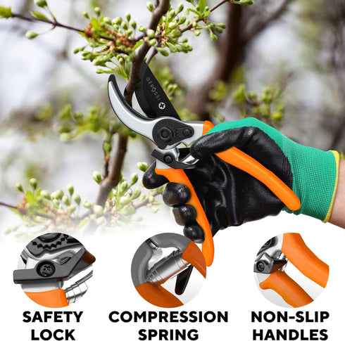 Premium Bypass Pruning Shears for Gardening - Heavy Duty, Ultra Sharp Garden Shears w/Ergonomic Grip Handle - Made w/Japanese Grade High Carbon St...