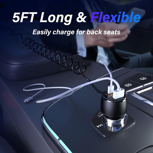 66W High-Speed Car Charger - 5-Port Fast Charging Hub with PD & QC3.0, Universal Compatibility for iPhone 15/14/13/12/11, Samsung Galaxy S23/S22/S...