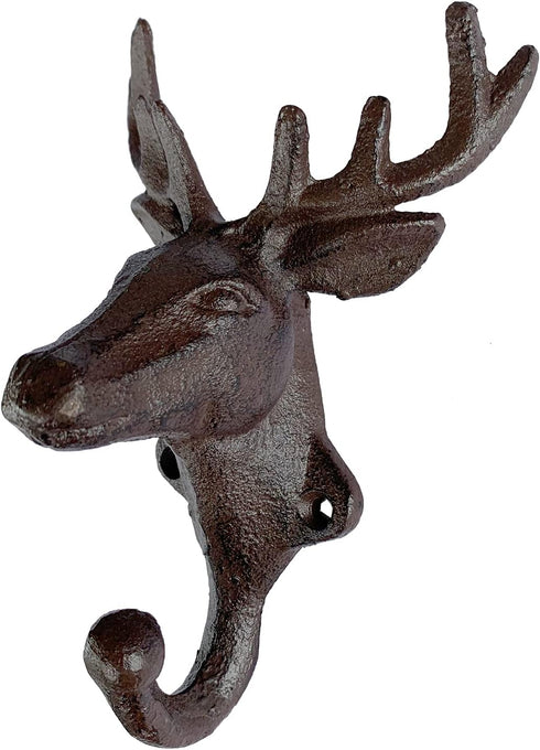 Rustic Heavy Duty Cast Iron Decorative Deer Wall Mounted Hooks Deer Antler Key Hat Holder Hanging Towel Key Coat Hook Rack Durable Iron Hanger Hom...