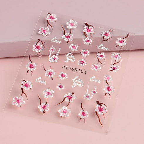 JMEOWIO 3D Embossed Flower Nail Art Stickers Decals Self-Adhesive Pegatinas Uñas 5D Spring Summer Floral Sakura Nail Supplies Nail Art Design Deco...