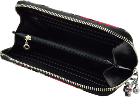 Skulls & Roses Women's Black Wallet Faux Leather Zip Around...