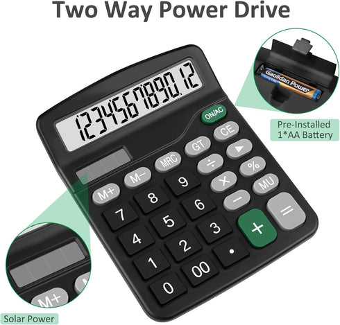 Calculators, Splaks 2 Pack Standard Functional Desktop Calculators Sola and AA Battery Dual Power Electronic Basic Calculator with 12-Digit Large ...
