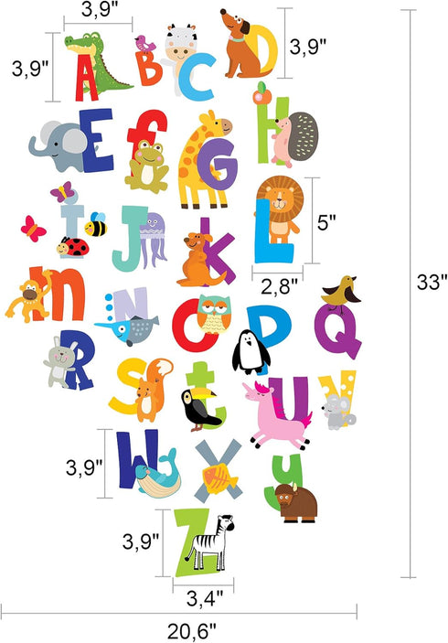 ABC Wall Decals - Alphabet Educational Animal Stickers - Classroom Decor - Playroom Decals for Wall - Animal Letters to Stick Kindergarden - Bedro...