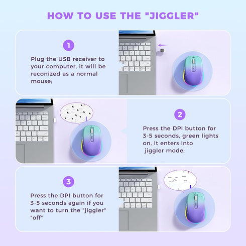 Wireless Mouse Jiggler - LED Wireless Mice with Build-in Mouse Jiggler Mover, Rechargeable Moving Mouse for Computer with Undetectable Random Move...