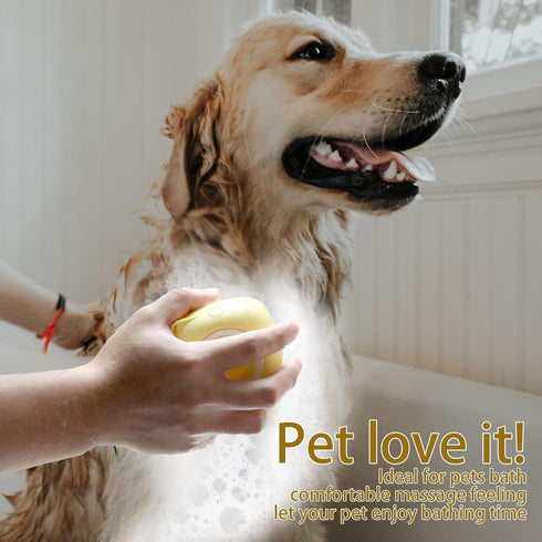 Dog Bathing Brush, Pet Massage Brush Shampoo Dispenser, Soft Silicone Brush Rubber Bristle for Dogs and Cats Shower Grooming (Yellow)...