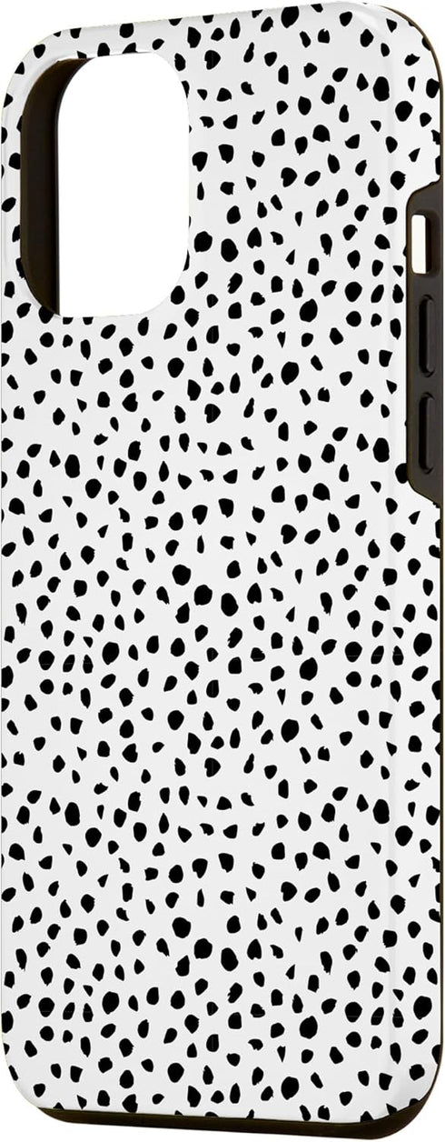 iPhone 12 Pro Max Popular Dalmatian Pattern, White w Brush Stroke Black Spots Case...