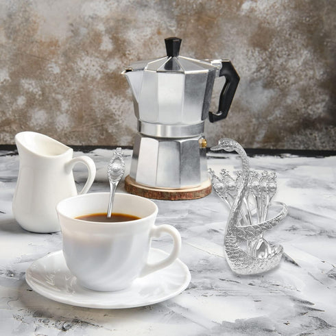 Metal Coffee Dessert Spoon Set, Swan Base Holder Spoon Organizer with 6pcs Spoons for Coffee, Fruit,Dessert,Stirring, Mixing, Sugar, Stir, Ice Cre...