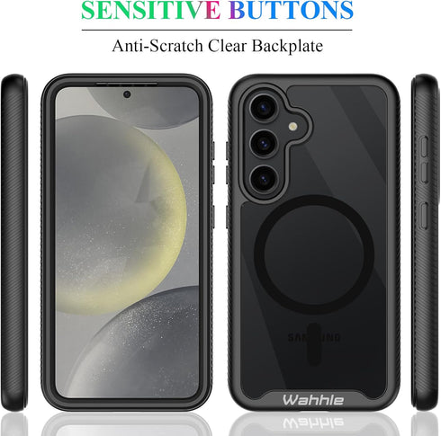 wahhle Samsung Galaxy S24 Case, Magnetic Wireless Charging Built in Screen Protector Full Body Shockproof Slim Fit Bumper Protective Phone Cover f...