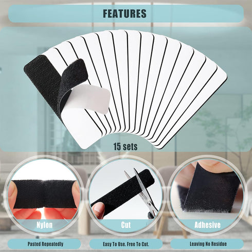 15 Sets 1x4 inch Strips with Adhesive,Heavy Duty Hook and Loop Tape,Carpet Tape,Rug Tape,Strength Backing,Fixing Installing Tape,Wall Hanging No P...