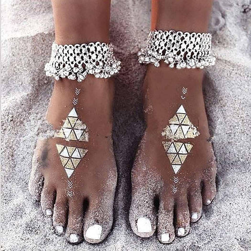 Yokawe Boho Anklets Bracelets Silver Bell Beaded Indian Anklet Chain Tassel Beach Barefoot Sandals Foot Jewelry for Women and Teen Girls?2Pcs?...