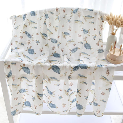 LifeTree Baby Swaddle Blanket, 70% Viscose from Bamboo and 30% Cotton Muslin Swaddles Blankets Boys Girls, Sea Turtle Swaddling Wrap Receiving Bla...