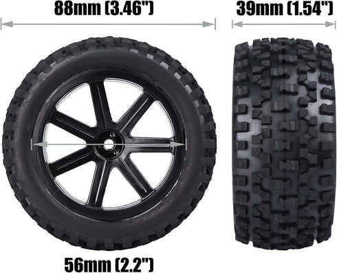 12mm Hex 2.2'' Pre-Glued RC Buggy Wheels and Tires, Out Dia. 3.5'' for 1/10 1/12 1/14 1/16 Off-Road RC Buggy Truck, Set of 4...