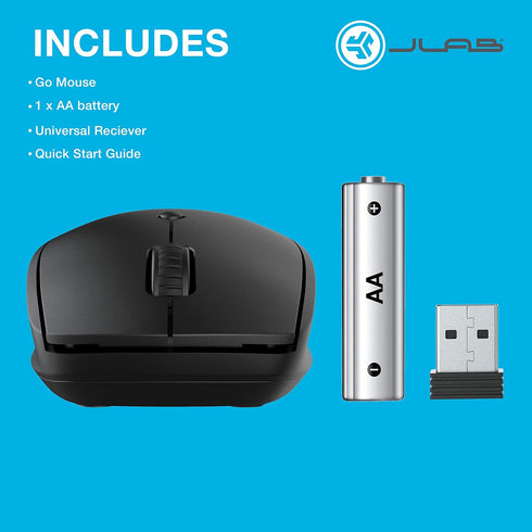 JLab GO Wireless Mouse, Black, Connect Via Bluetooth or USB Wireless Dongle, Multi-Device Toggle, Portable, Ultra-Compact and Lightweight for Work...