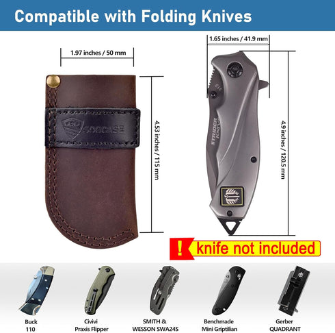 Leather Belt Knife Sheath, (Color Clash Series) Knife Holster, Pocket Knife Sheath, EDC Leather Sheath for Folding Knife Carrier, Darkbrown...