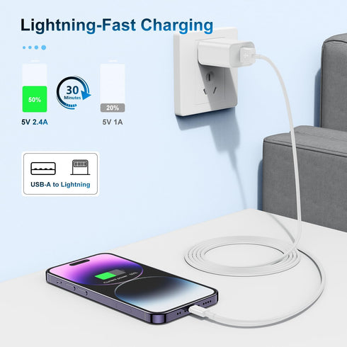 3 Pack Apple MFi Certified iPhone Charger Cable 10ft, Lightning to USB Cord, 2.4A Fast Charging,Apple Phone Long Chargers for iPhone 12/11/11Pro/1...