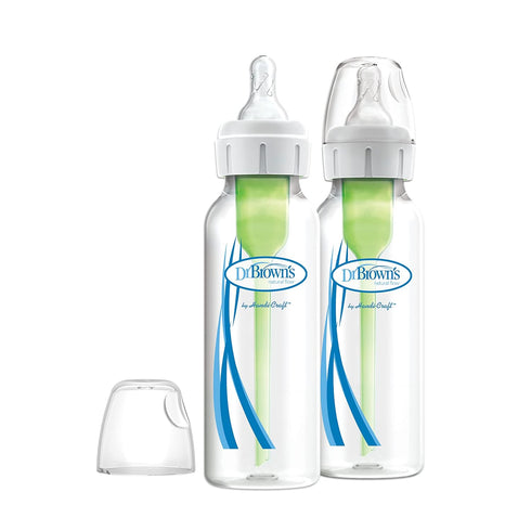 Dr. Brown’s Natural Flow® Anti-Colic Options+™ Narrow Baby Bottles, 8 oz/250ml, with Level 1 Slow Flow Nipple, 4 Pack, Pink/Clear...