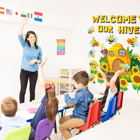 Adduster Bee Bulletin Board - Spring Bulletin Board Decor Sunflower Cutout Set Bee Hive Cutout Bulletin Board for Classroom Walls Bulletin Board K...