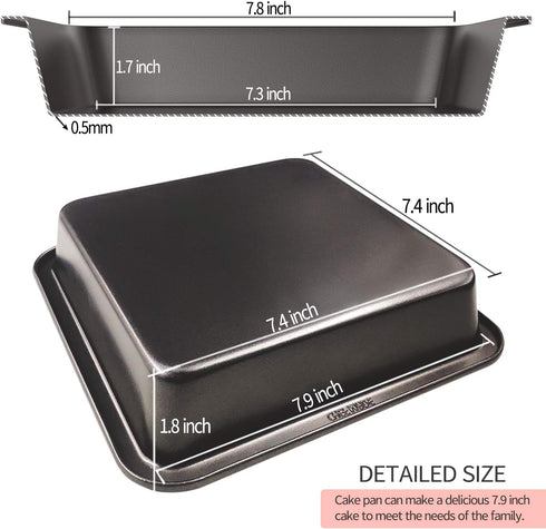 CHEFMADE Square Cake Pan, 8-Inch Bakeware Non-Stick Carbon Steel Pan Deep Dish Oven Baking Mold Baking Tray Ovenware for Cakes, Bread, Pizza, Cook...