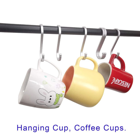 Aluminum S Hooks, Versatility S-Hooks Coffee Cup Hooks for Hanging Coffee Mugs, Kitchen Pot and Pans, Grill Utensils, Plants, 12 Pack Matte Finish...