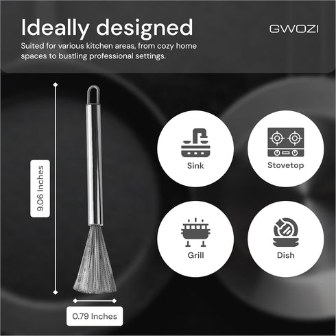 Dish Brush Stainless Steel - Multifunctional Wire Brushes for Cleaning & Kitchen - Metal Scrubber with Handle for Cleaning Grill, Sink, Pots, Pans...
