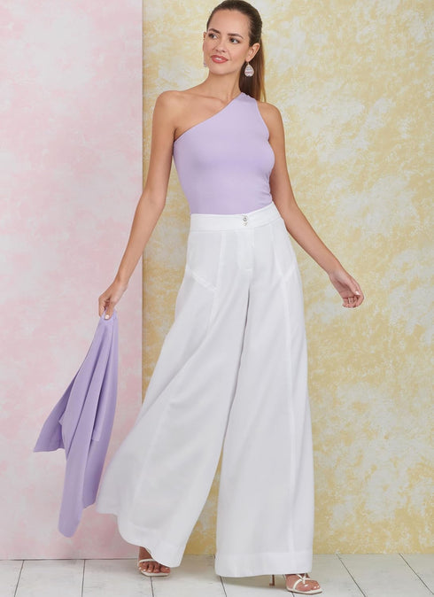 Simplicity Easy to Make Misses' Wide Leg Pants, Knit Shrug and One-Shoulder Top Sewing Pattern Packet, Design Code S9925, Sizes 16-18-20-22-24, Mu...